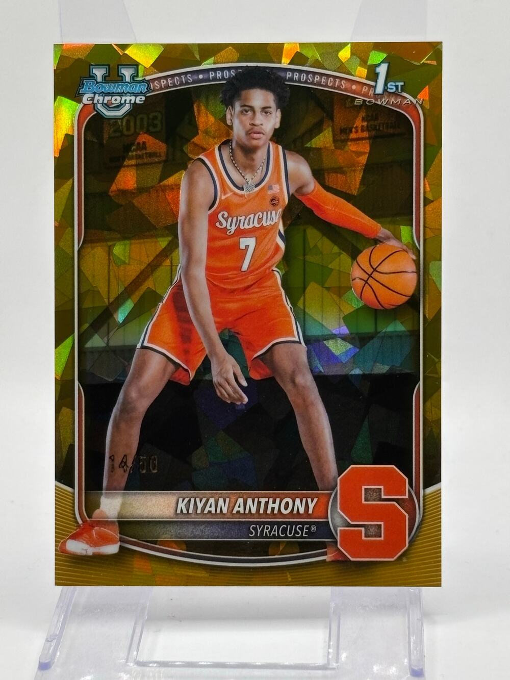 2025-26 Bowman Chrome Sapphire Kiyan Anthony Gold Refractor 14/50 SP Syracuse